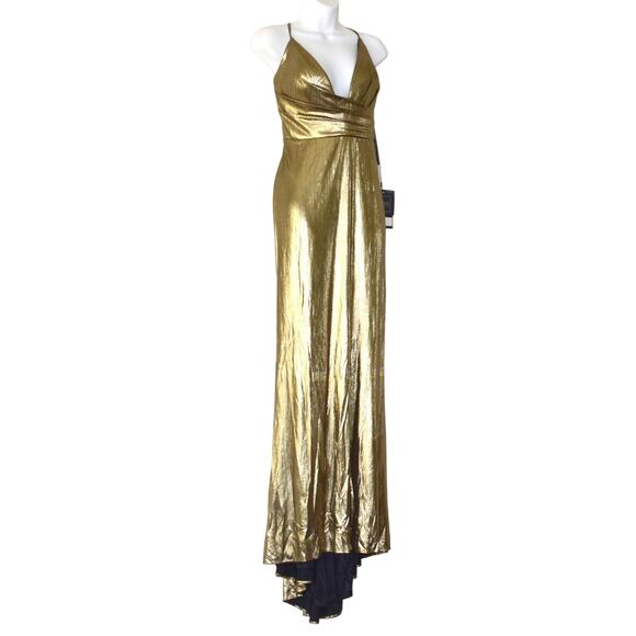 C0 NWT IEENA FOR MAC DUGGAL Metallic Spaghetti Strap Gown Dress Size 10 $338 - Picture 2 of 10